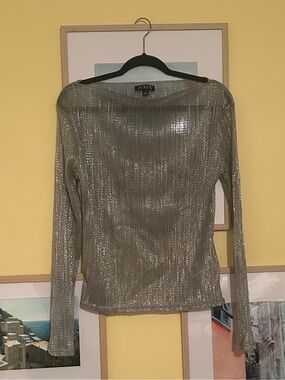 J. Crew Silver Metallic Long-Sleeve Top
